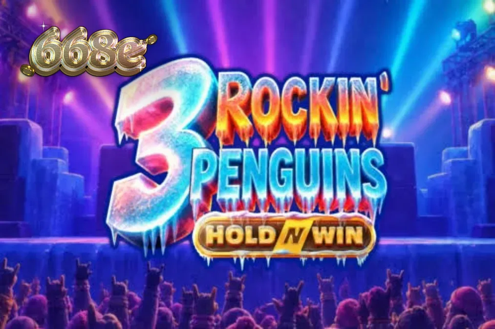 Pinguins punk rock no palco do slot 3 Rockin’ Penguins
